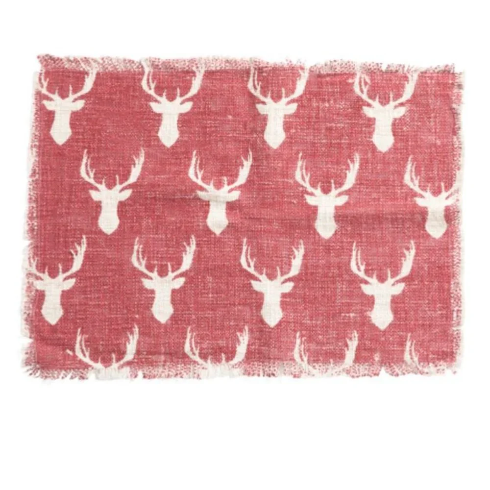 NWT VISTA HOME FASHIONS 4pk Cotton Slub Deer Printed Placemats